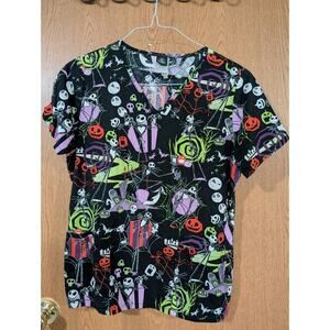 Disney The Nightmare Before Christmas Halloween Jack Skellington Scrub Top Small